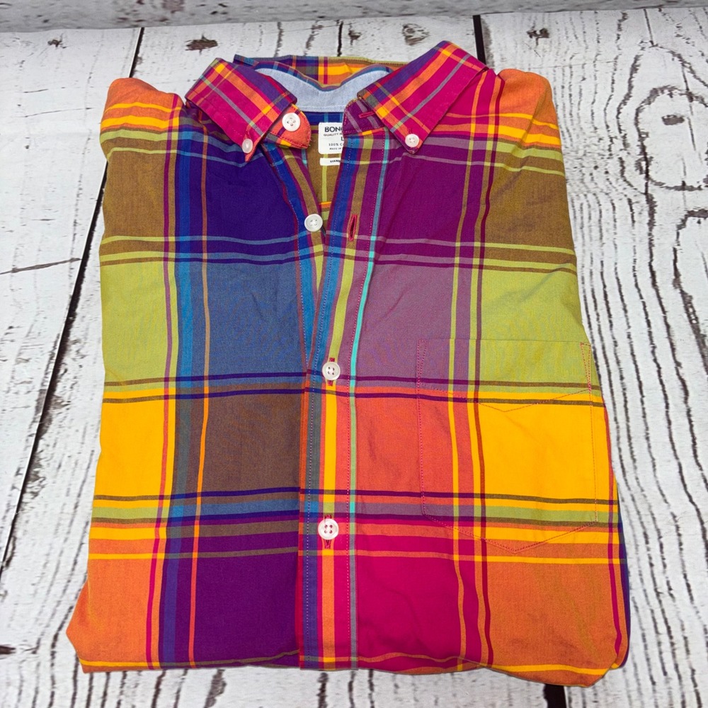 Bonobos Mens Large Standard Fit Plaid Button Down Shirt Multicolor Cotton L/S